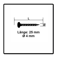 Fischer Vis pour panneaux de particules Power-Fast II FPF II 4.0x25 mm - 200 pièces (670236) Tête cylindrique + Filetage Torx complet, zinguée, passivée bleue