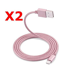 Little Boutik X2 Cable Metal Nylon Renforce Chargeur USB Couleur Rose pour IPhone Longueur 2m Tréssé Compatible IPhone 5s 6 6S 7 8 X Xr X2 Li