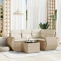 Maison Chic Salon de jardin avec coussins 5 pcs | Ensemble de Table et chaises | Mobilier d'Extérieur beige résine tressée -GKD16852