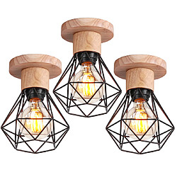 Stoex (3PCS)Plafonnier Rétro Luminaire Plafonnier Vintage Noir Plafonnier Moderne Plafonnier Intérieur Lampe de Plafond en Bois Et Métal 