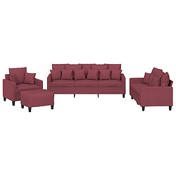 vidaXL Ensemble de canapés 4 pcs avec coussins rouge bordeaux tissu