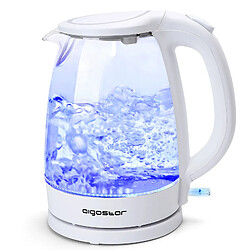 Aigostar Eve - Bouilloire de 1,7L et 2200W en verre borosilicaté avec illumination LED bleue. 0% BPA, protection contre l'ébullition à vide, arrêt automatique, filtre anticalcaire, base à 360°. Blanche. 