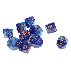 10pcs 10 sided dés d10 dés poliédrique pour les jeux de table des donjons et des dragons bleu violet