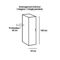 Inside 75 Armoire penderie 1 porte MALTA chêne façade laquée blanc cassé L : 30 cm