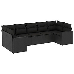 vidaXL Salon de jardin 7 pcs avec coussins noir résine tressée