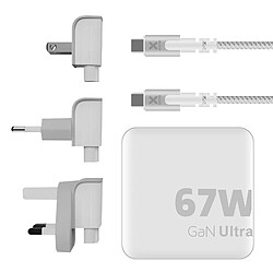 Xtorm Chargeur de voyage GaN Ultra 67W 2x USB C Power Delivery avec Câble 2m Blanc