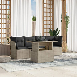 vidaXL Salon de jardin 5 pcs avec coussins gris clair résine tressée 