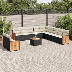 vidaXL Salon de jardin 12 pcs avec coussins noir résine tressée 