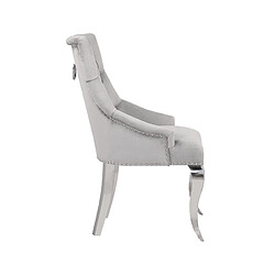 Acheter Vivenla Lot de 2 Chaises de salle à manger design capitonné revêtement en velours gris clair et piètement baroque en acier inoxydable argenté collection ANGELO