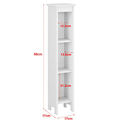 Helloshop26 Meuble colonne pour salle de bain meuble de rangement avec 3 compartiments de stockage ouverts bois composite 80 x 17 x 17 cm blanc 03_0005826