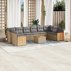 Maison Chic Salon de jardin 11 pcs avec coussins | Ensemble de Table et chaises | Mobilier d'Extérieur beige résine tressée -GKD86738