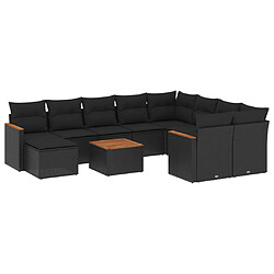 vidaXL Salon de jardin 11 pcs avec coussins noir résine tressée