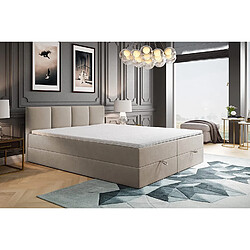 Avis TRADA Lit adulte rembourré ROYAL avec rangement et matelas ressorts intégré dans le cadre du lit en 180×200 beige