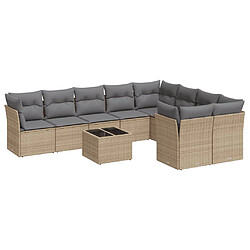 vidaXL Salon de jardin avec coussins 10 pcs beige résine tressée