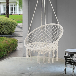 Siège Rond Hamac Chaise Suspendue à Franges Jusqu'à 150kg avec 4 Cordes d'Attache pour Intérieur Extérieur Diamètre d'Assise 60cm Crème [casa.pro] 