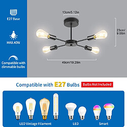 Avis Stoex Plafonnier Rétro Lampe de Plafond Moderne Noir, E27 Plafonnier Intérieur Vintage Pour Chambre À Coucher, Cuisine, Couloir, Salon 4 Lumières