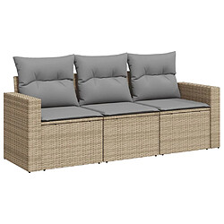 vidaXL Salon de jardin avec coussins 3 pcs beige résine tressée