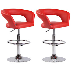 Decoshop26 Lot de 2 tabourets de bar assise moderne en PVC rouge pieds et repose-pieds en métal chromé 10_0004220