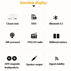 Universal Bois robuste Bluetooth 5.1 Vulnérabilité Basses Stéréo Lecteur de musique Subwoofer FM AM Radio Support Home | Haut-parleurs portables Carte TF Boîte son (Noyer) pas cher