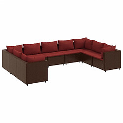 vidaXL Salon de jardin avec coussins 9 pcs marron résine tressée