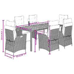 Acheter vidaXL Ensemble à manger de jardin et coussins 7 pcs gris rotin