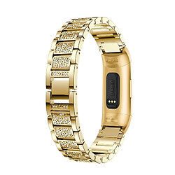 Avis Wewoo Bracelet pour montre connectée en acier inoxydable serti de diamants Fitbit Charge 3 or