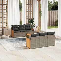 vidaXL Salon de jardin avec coussins 7 pcs gris résine tressée 