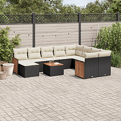 vidaXL Salon de jardin 11 pcs avec coussins noir résine tressée 