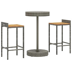 Avis Maison Chic Table de bar et chaises d'extérieur 3 pcs,Ensemble de bar de jardin pour relax gris poly rotin/bois massif acacia -GKD620772