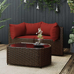 vidaXL Salon de jardin 3 pcs avec coussins marron résine tressée