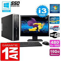 PC HP Compaq 8300 SFF Core I3-3220 Ram 16Go Disque 480 Go SSD Wifi W7 Ecran 19"