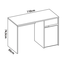 Pegane Meuble de bureau, table de bureau en bois mélaminé avec 1 tiroir et 1 porte coloris blanc - Longueur 110 x Profondeur 50 x Hauteur 74 cm