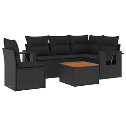 vidaXL Salon de jardin 6 pcs avec coussins noir résine tressée