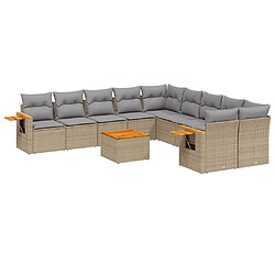 vidaXL Salon de jardin 11 pcs avec coussins beige résine tressée