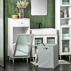 SoBuy BZR116-W Armoire à Linge avec Sac à Linge Corbeille à Linge Panier à Linge Amovible Meuble Bas de Salle de Bain