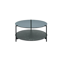 Vente-Unique Table basse double plateau en verre trempé, céramique et métal - Effet marbre noir - SENRINA 