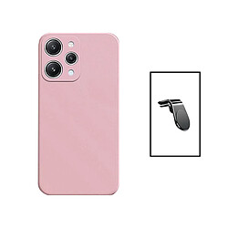 PHONECARE Kit Support Magnétique L Safe Driving Voiture + Coque Silicone Liquide pour Xiaomi Redmi 12 - Rose 