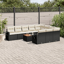 vidaXL Salon de jardin 11 pcs avec coussins noir résine tressée