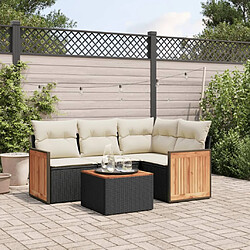 vidaXL Salon de jardin 5 pcs avec coussins noir résine tressée 