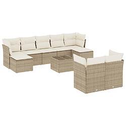 vidaXL Salon de jardin avec coussins 10 pcs beige résine tressée