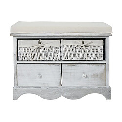 Mobili Rebecca Banquette Gris en Bois 2 Tiroirs 2 Paniers en Osier Shabby 46x60x33