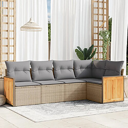 vidaXL Salon de jardin avec coussins 5 pcs beige résine tressée