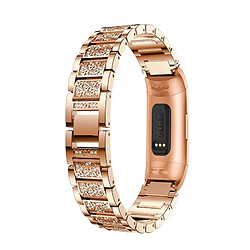 Avis Wewoo Bracelet pour montre connectée en acier inoxydable serti de diamants Fitbit Charge 3 or rose