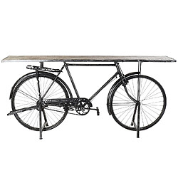 Pegane Console / Table console forme vélo en métal coloris noir et bois marron - Longueur 193 x Profondeur 50 x Hauteur 90 cm