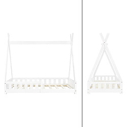 ML-Design Lit d'enfant tipi blanc avec sommier à lattes en bois maison indien 160x80 cm