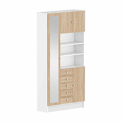 Avis Mes Armoire 4 portes et 5 tiroirs décor chêne et blanc - ROOMY