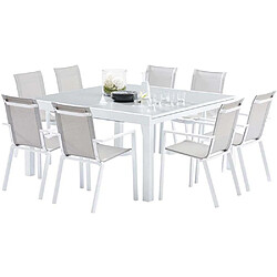 Wilsa Garden Ensemble WHITESTAR 8/12p en aluminium blanc et verre blanc avec 8 fauteuils en textilène