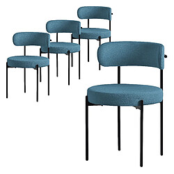 ML-Design Lot de 4 chaises de cuisine rond en tissu teddy bleu avec dossier pied en acier