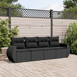 vidaXL Salon de jardin 4 pcs avec coussins noir résine tressée 