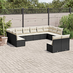 vidaXL Salon de jardin 12 pcs avec coussins noir résine tressée 